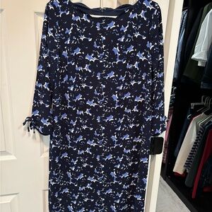 Talbots Navy and Light Blue Floral Long Sleeve Dress
